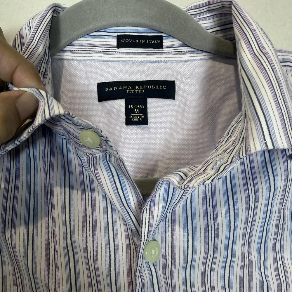 Banana Republic Dress Shirt Mens Medium 15.5 Blue Stripe‎ Slim Fit Button Down
